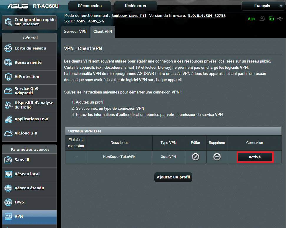 activer vpn routeur asus
