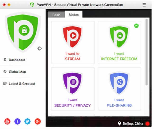 menu purevpn