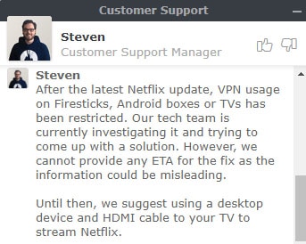 nordVPN support tweet erreur connexion netflix