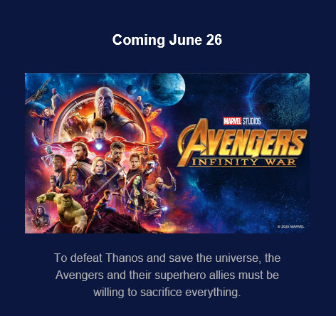date de sortie infinity wars sur Disney plus