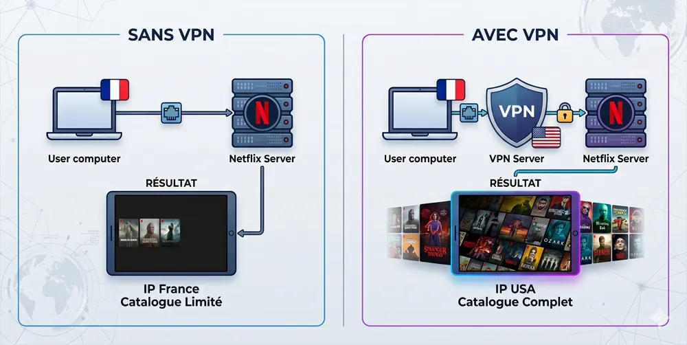 schéma restriction géographique Netflix VPN
